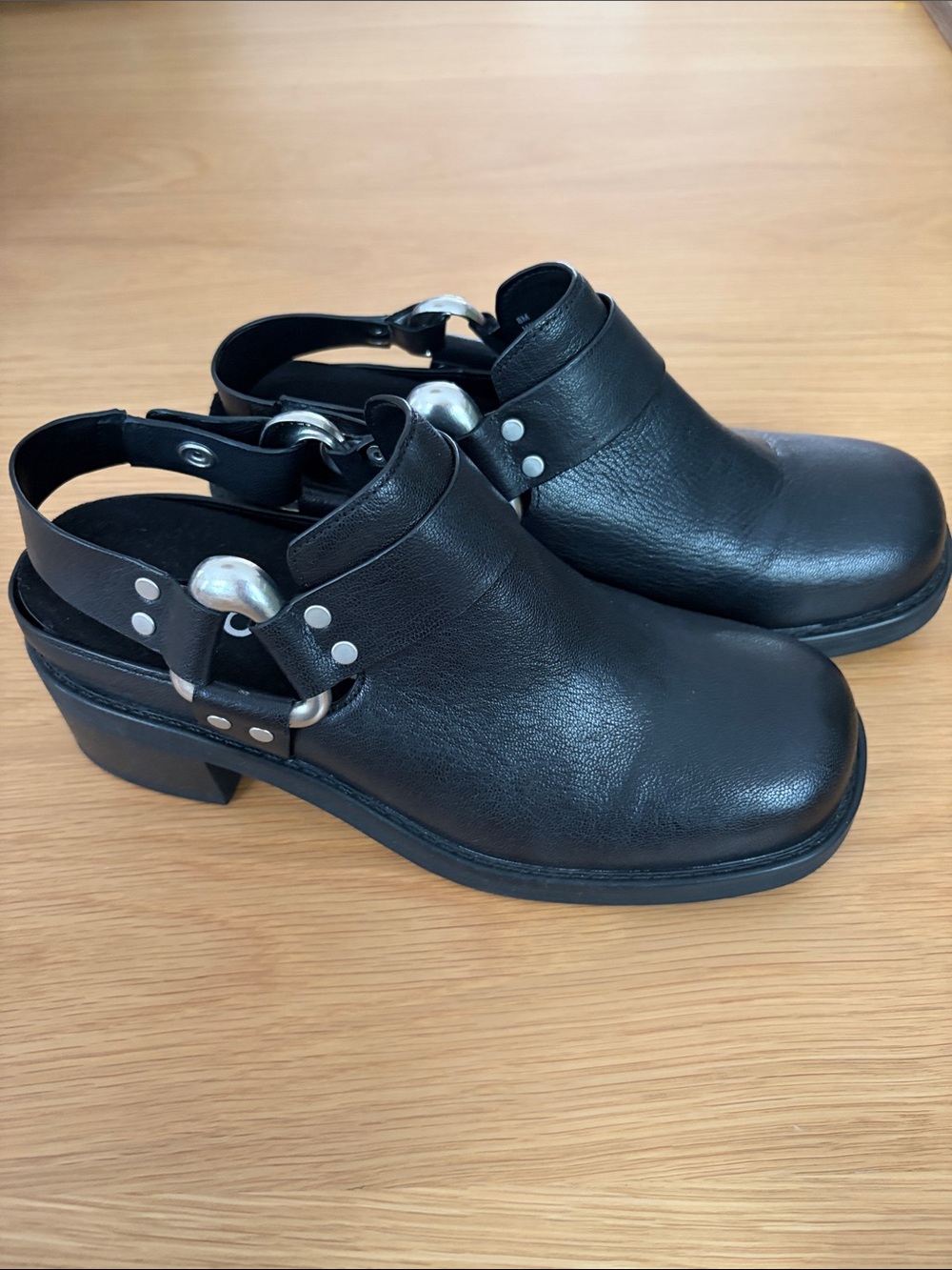AEROSOLES Maya Black Leather Slip-On Heels